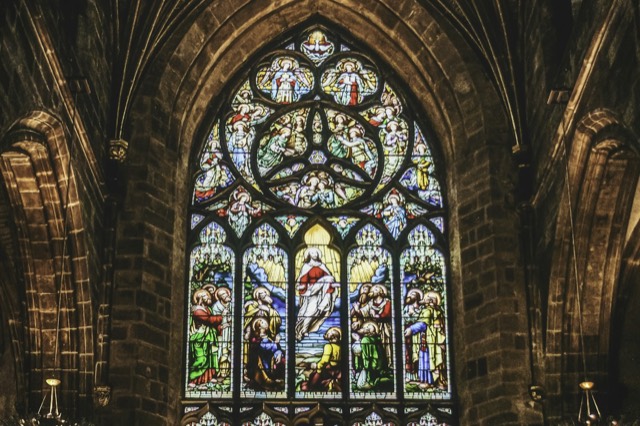 Church interior stained glass